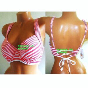 36DD Tommy Bahama Swim Breaker Bay Lace-Up Back Strappy Bikini Bra Top Coral